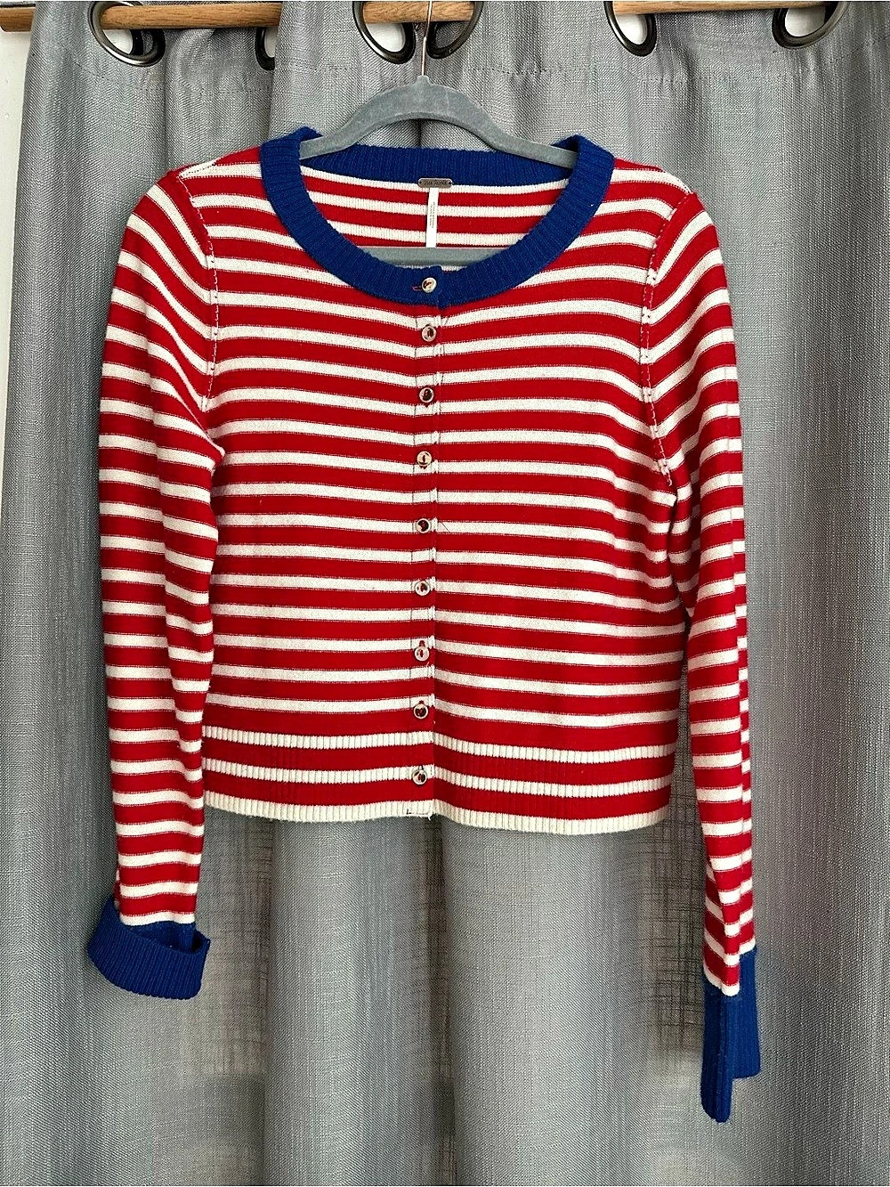 Free People Most Wanted Striped Cardi Cardigan Red & White Small
